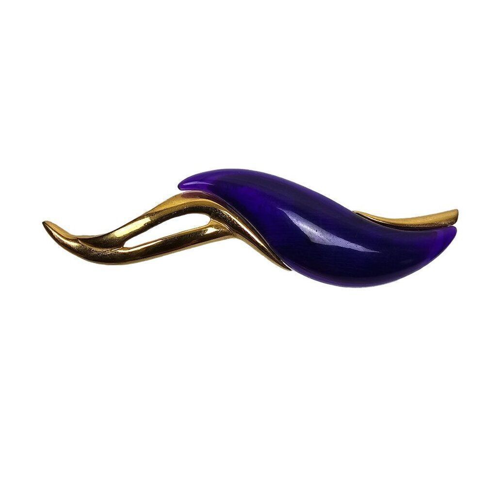 Vintage Park Lane MCM Modernist Purple Lucite Brooch Pin Abstract Swirl Long 4"